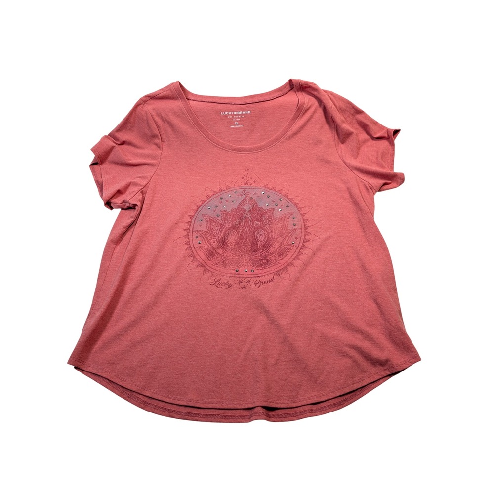 Lucky Brand Women Lotus Graphic Studded Tee XL Pink 7WC8124